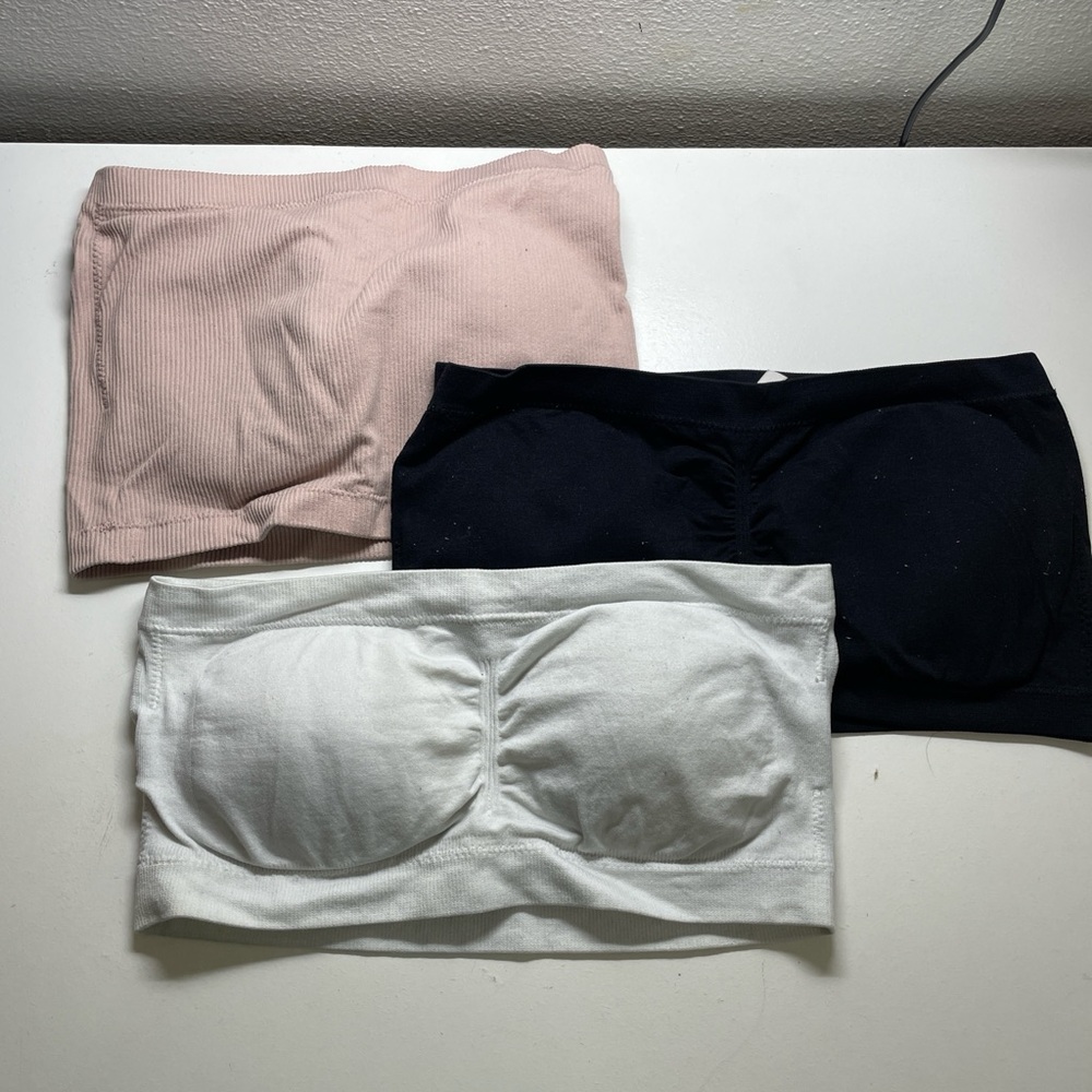Set of Three Bandeau Bras - Pink, Black, White